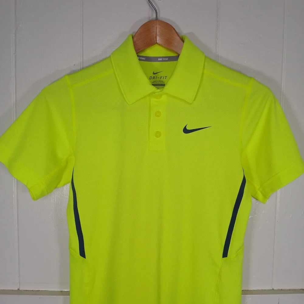 Nike‎ Tennis Polo Shirt Kids Medium Neon Yellow Volt Dri-FIT 522356-702